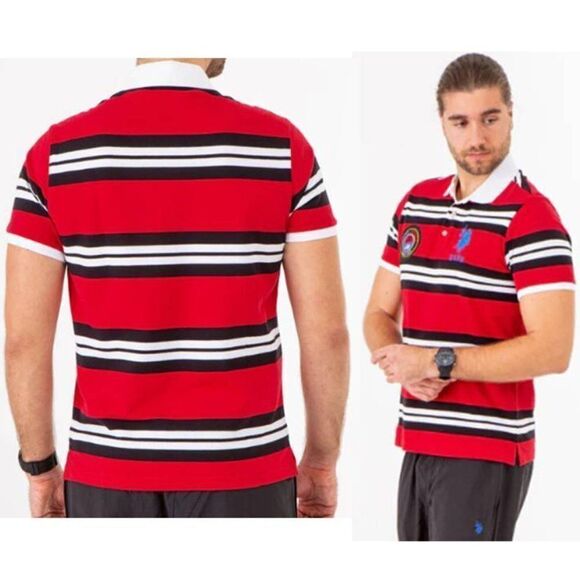 US POLO SPORT YARN‎ COTTON STRIPE POLO SHIRT - Picture 1 of 4